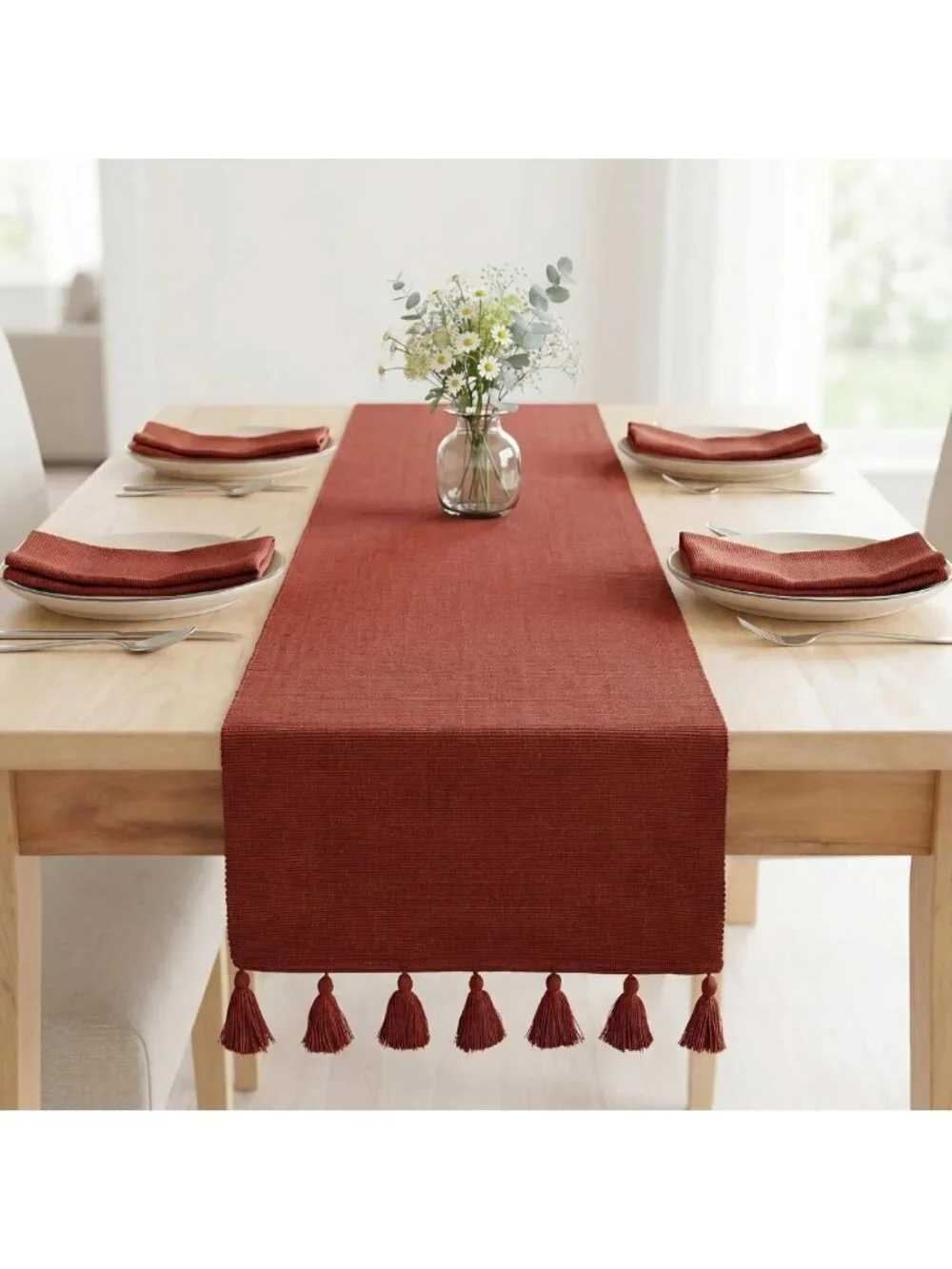 Rust Solid Ribbed Table Runner 13x72 in | Elegant Home Decor Accent